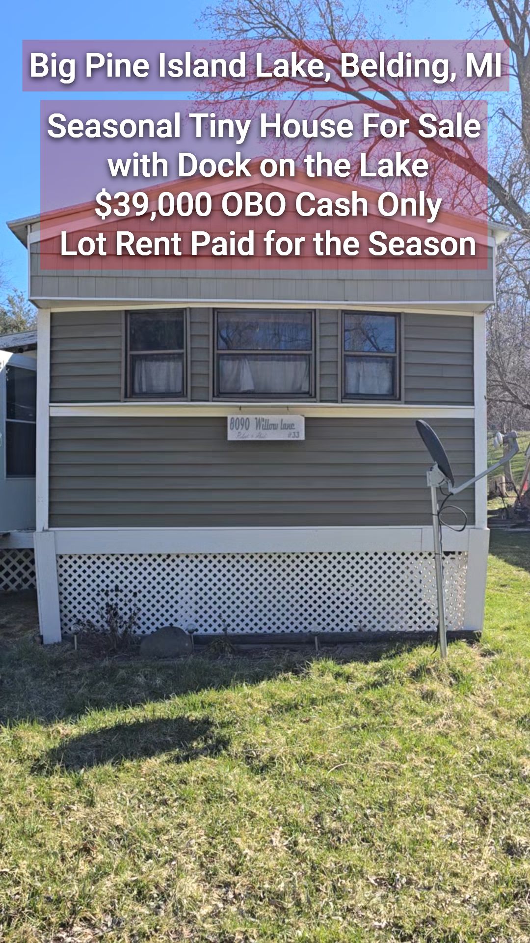 Tiny House on Big Pine Island Lake, Belding Mi For Sale 39,000 OBO